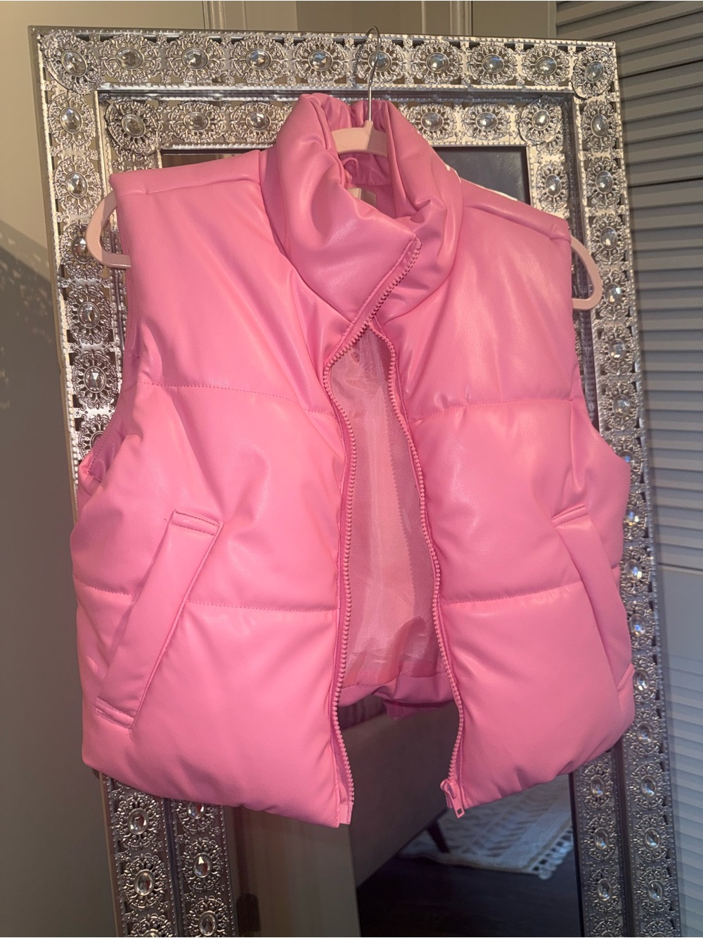 Stoosh Pink Puffer Vest with High Collar